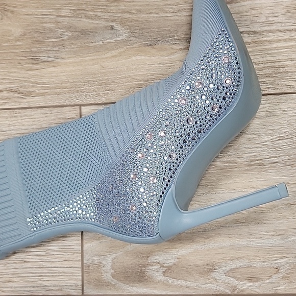 Steve Madden Size 6 Blue Rhinestone Studded Stiletto Boots - Picture 7 of 12